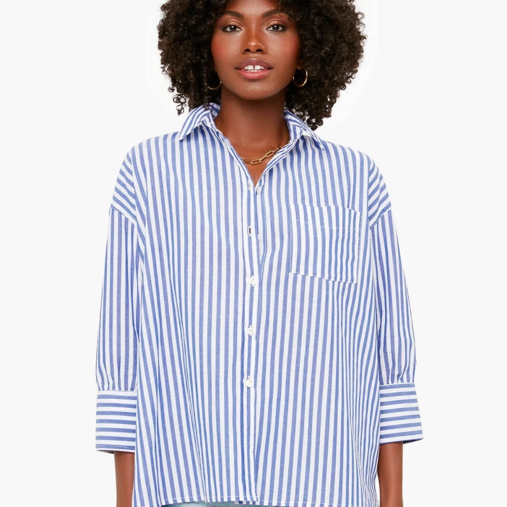 Pomander Place Blue and White Striped Button Down Shirt